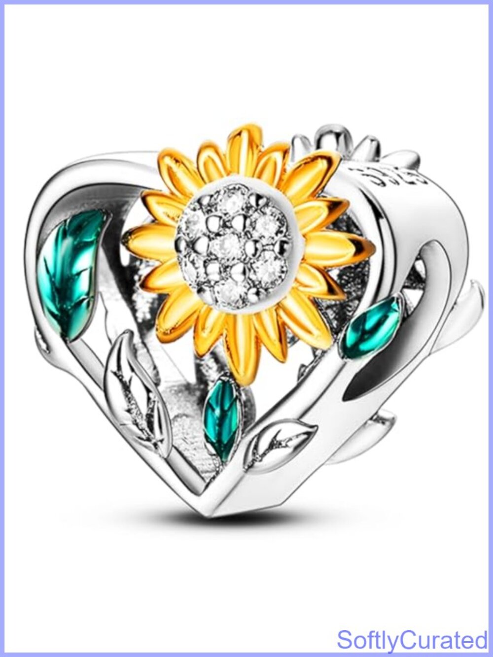 925 Sterling Silver Sunflower Charm Bead for Bracelets Necklaces